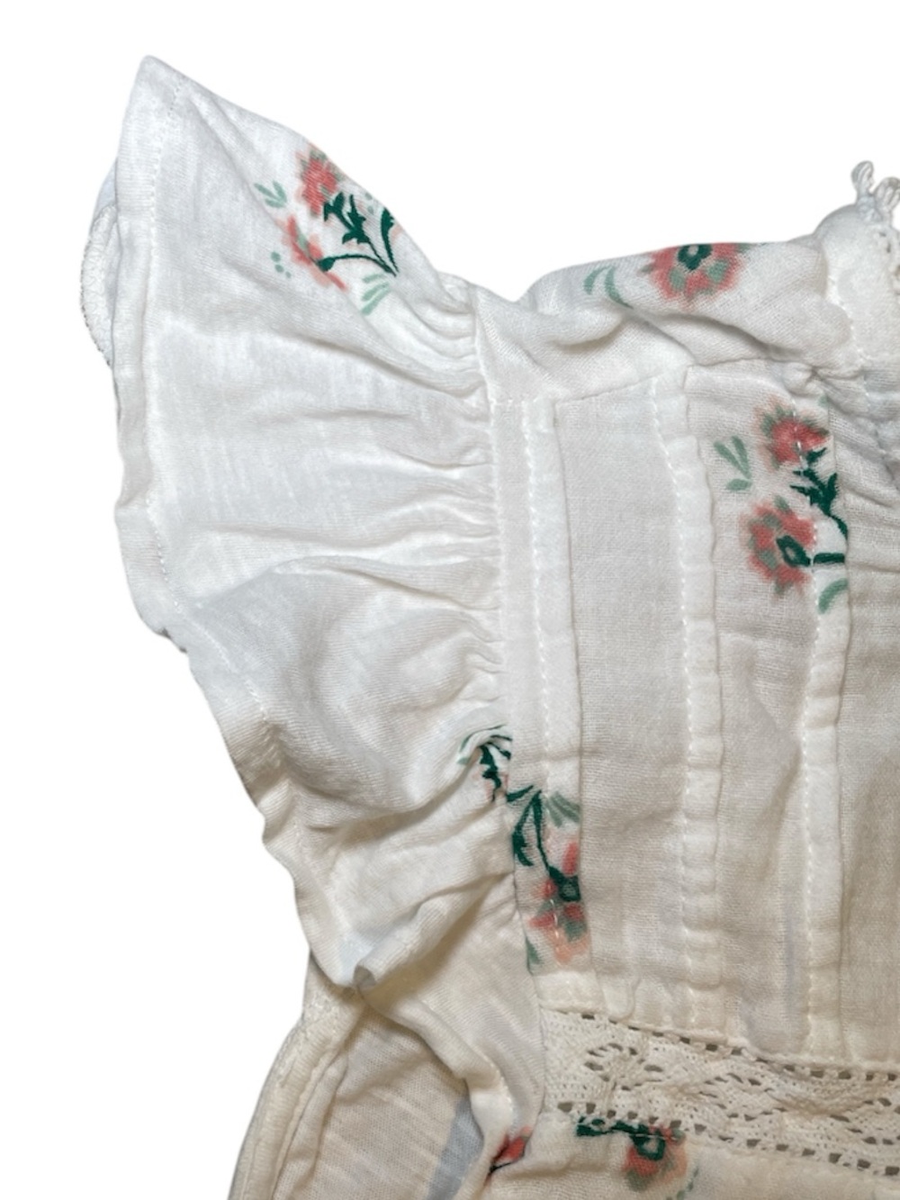 Lucky Brand White Floral Embroidered Flutter Sleeve Top sz  XS - Picture 4 of 5